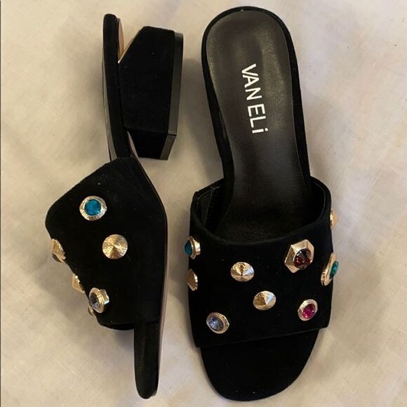VANELI BLACK SUEDE STUDDED MULES. NEW - Picture 2 of 10